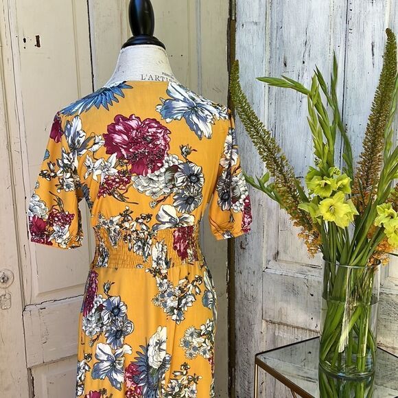 MUSTARD YELLOW FLORAL MAXI DRESS  SIZE S M L  BNWT - Picture 7 of 10